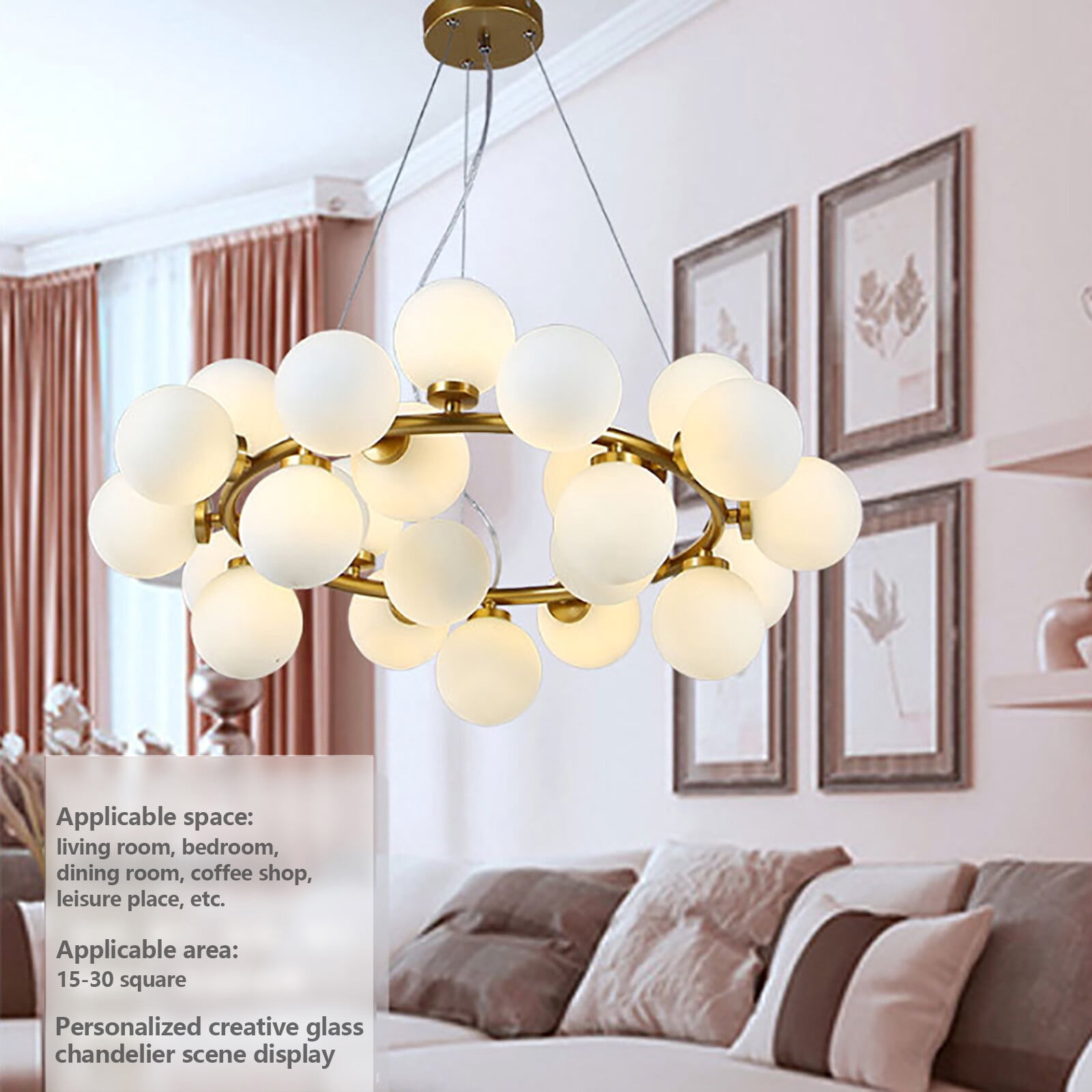 Decorative Milky White Chandelier, Ceiling Mount Pendant Light Fixture for Lobby, Restaurant 110V