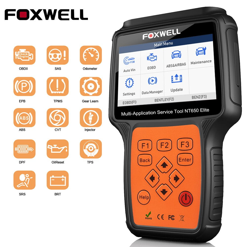 Foxwell NT650 Elite OBD2 Scanner ABS Airbag SRS SAS EPB TPMS Oil Reset 25 Maintenance Service