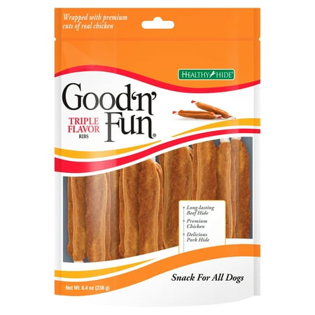 UPC: 0091093933375 | Good  n  Fun Triple Flavor Ribs Rawhide Dog Chews  8.4 oz.