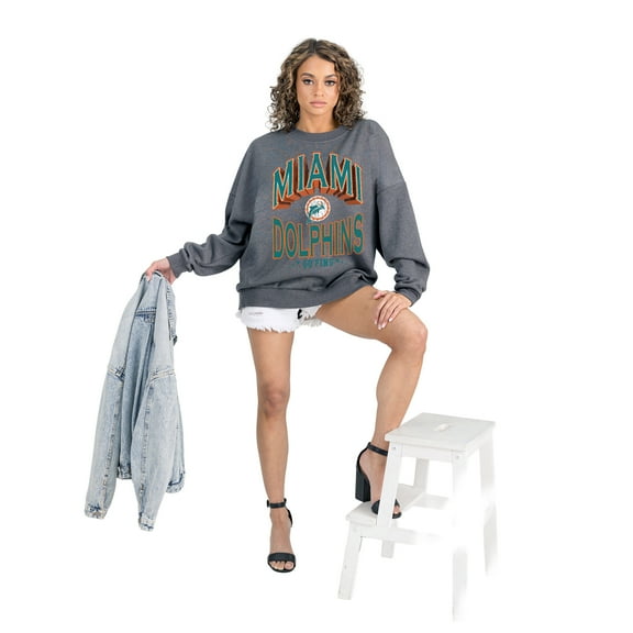 Women's Gameday Couture  Charcoal Miami Dolphins Long Weekends Oversized Premium Fleece Pullover Sweatshirt