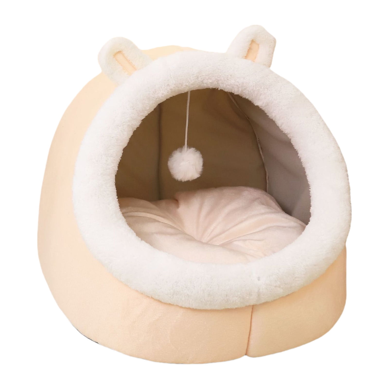 AUHomi Cute Cat Bed for Indoor Cats, Semi-Enclosed Soft Half-Covered Cat Bed, Thickening and Warm in Winter, Warm Soft Cave Fit for Cat Up to 16 Lb and Puppy, Pink