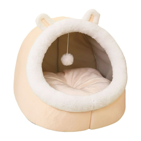 Hvmvliv Cats Bed Hooded Soft Comfy Warm Cats and Dog Bed with Built In Pad Round Shaped Kitten Bed for Winter Pink, 11x11 in