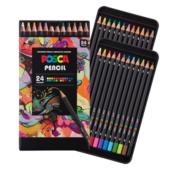 POSCA® Colored Pencils, 24 Count Soft-Core Artist Set – Vibrant Colors for Blending, Shading & Sketching