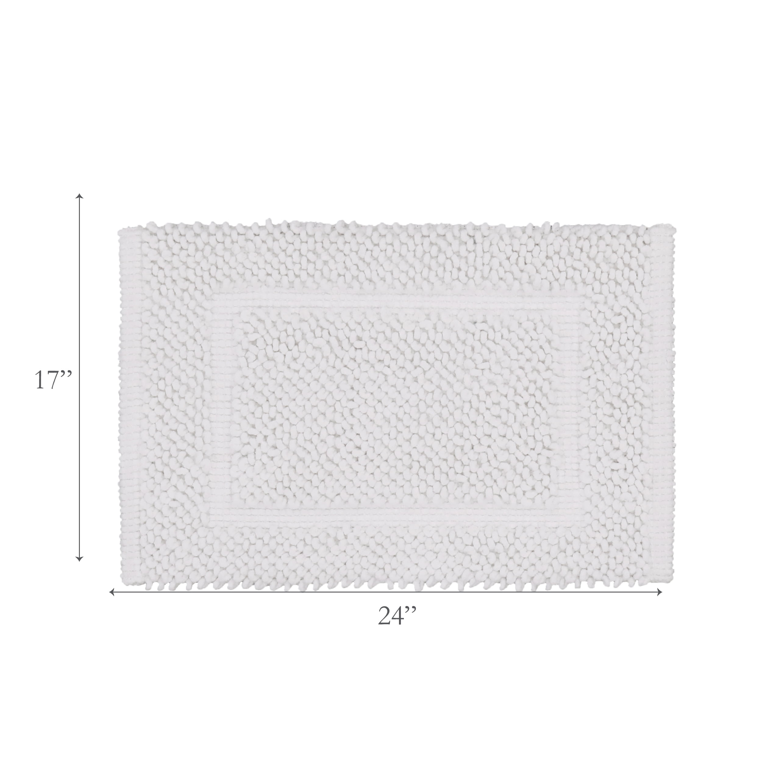 Jean Pierre New York Sophie Border 100% Cotton Bath Mat - Non-Slip Bath Rug - White - 17" x 24"