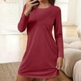 thumbnail image 2 of Solid Color Nightgowns for Women Crewneck Long Sleeve Sleepshirt Soft Comfy Dressy Pajamas Casual Sleepwear Hot Pink S, 2 of 4