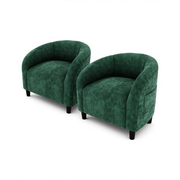 Set of 2 Retro Green Accent Armchairs, Barrel Club Chair with Soft Padded Seat & Sturdy Legs – For Living Room, Bedroom, Waiting Room or Reception