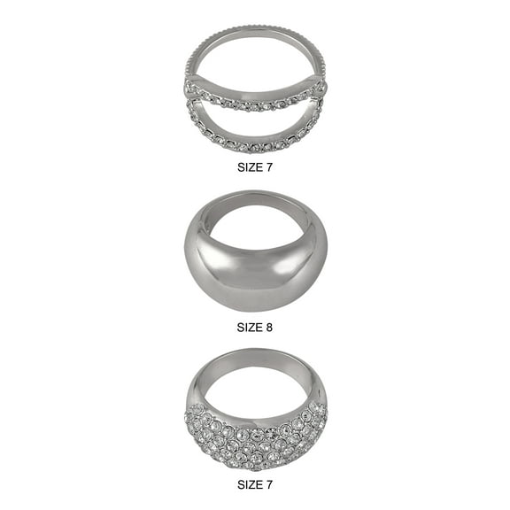 Time and Tru Women's Dome Shaped Open and Pave Cry Silvertone 3pc Ring Set