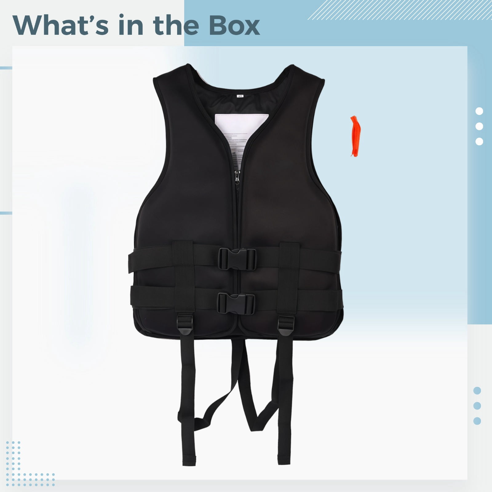 Life Jacket for Women, High Buoyancy Vest for Water Sports, Front Zipper Design, Adjustable Straps, Universal for Fishing, Boating, Surfing, Kayaking, M (Suitable 30-50 kg), Black (Includes Whistle)
