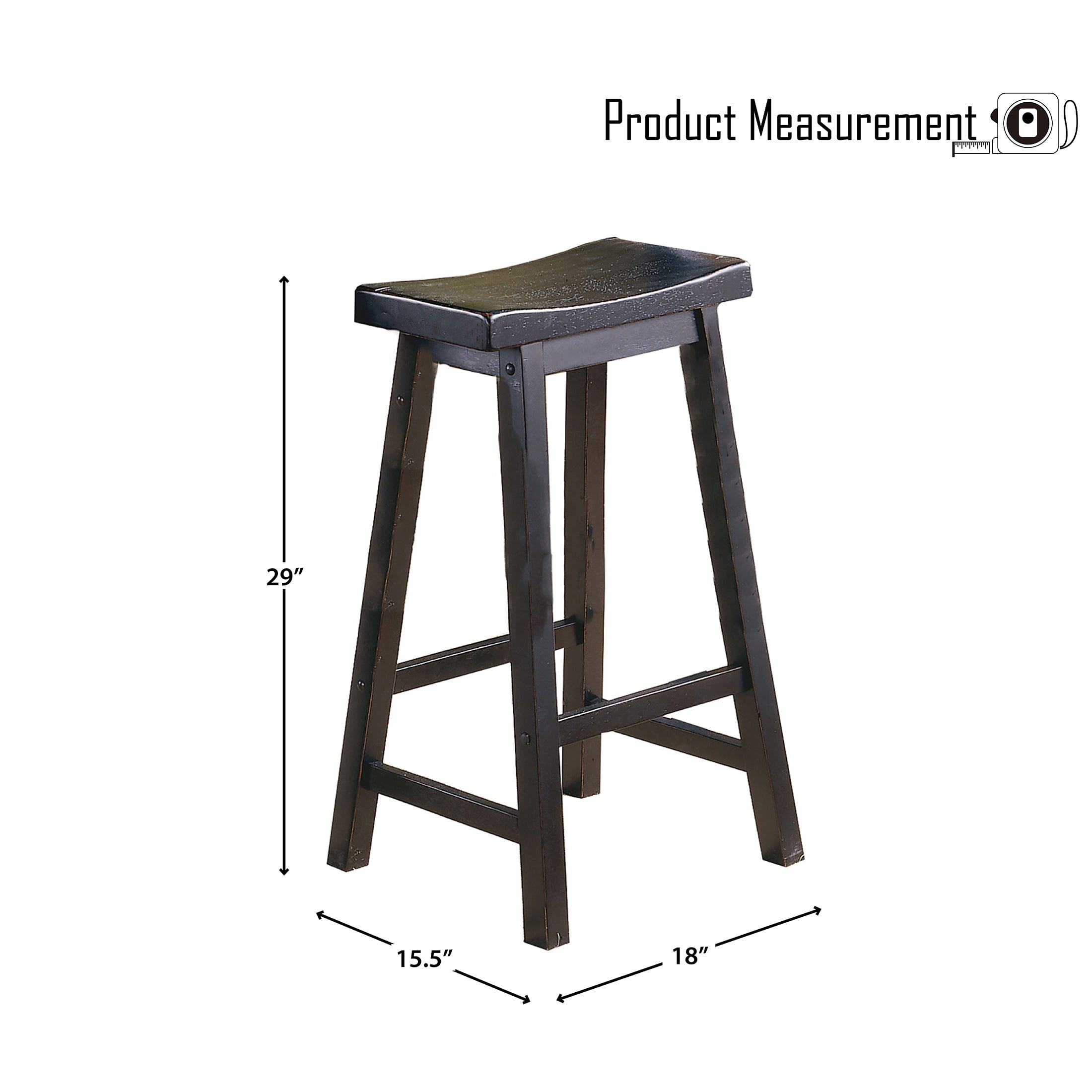 OakvillePark Gering Wood Saddle Seat Pub Height Barstool (Set of 2), 29", Black