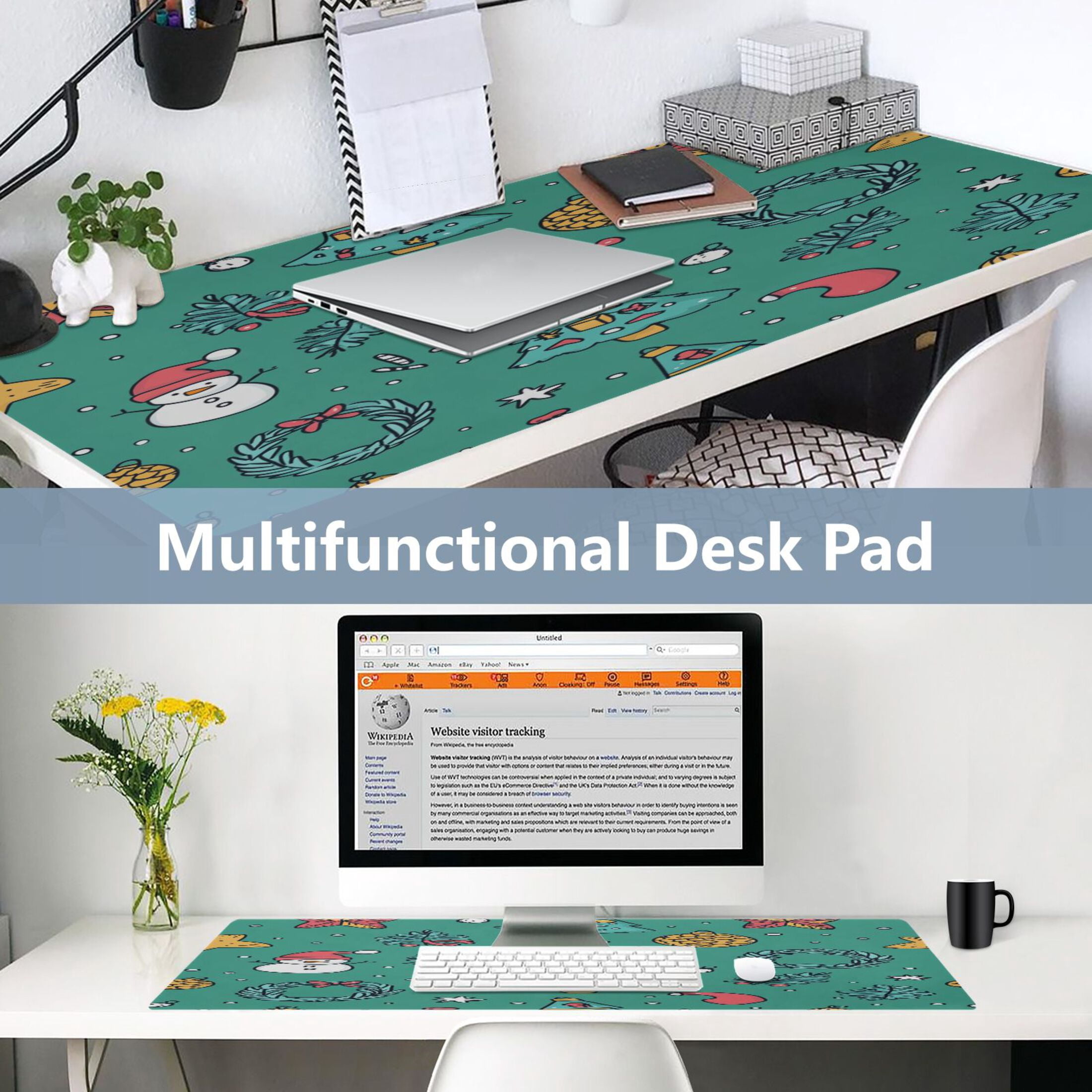 Wobogo Cartoon Christmas Patterns with Simple Lines Gaming Mouse Pad Non-slip Leather Desk Mat Water Resist Keyboard Pad for Gamer Office 23.6×47.2in