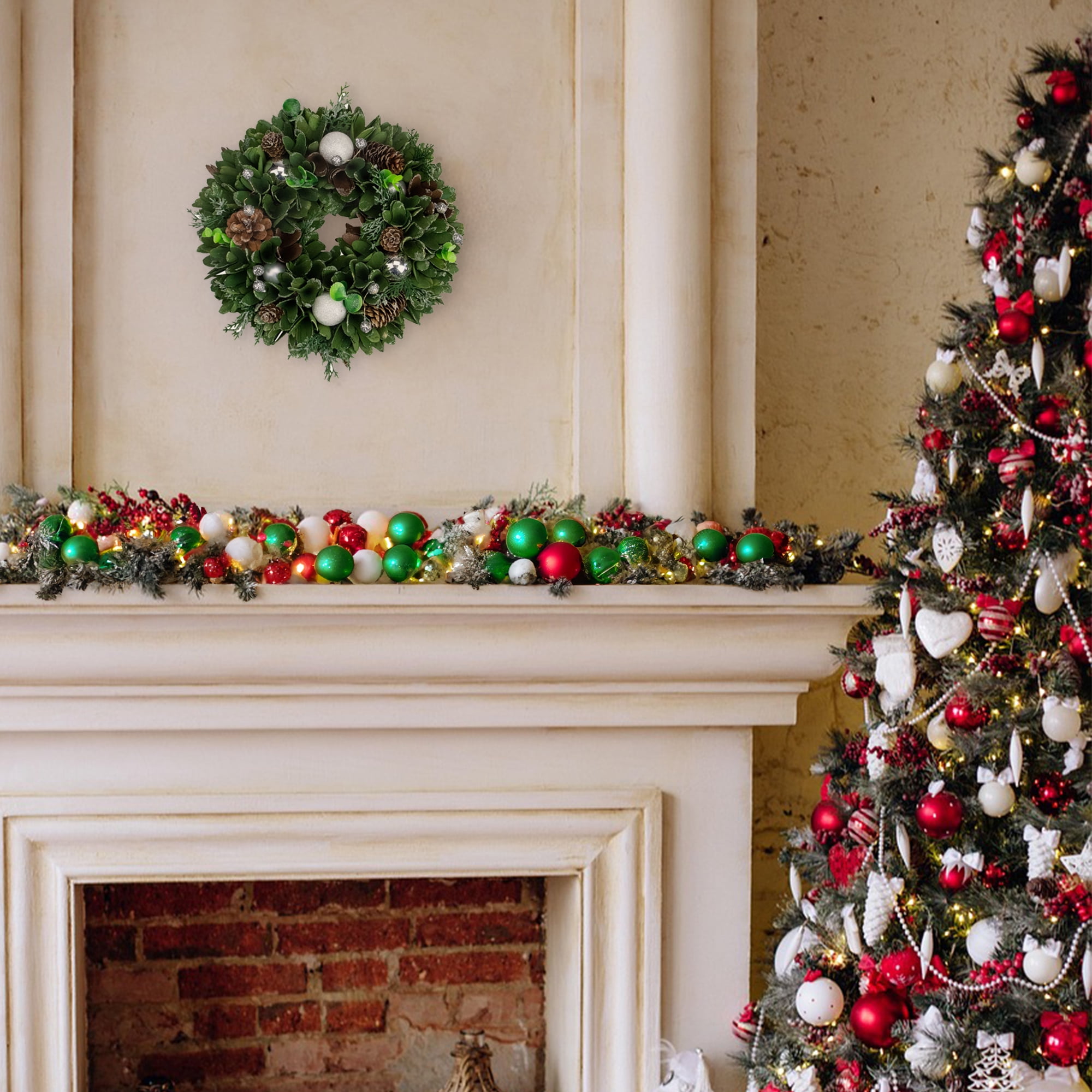 Artificial Christmas Wreath With Pine Cones and Ornaments - 14" Unlit
