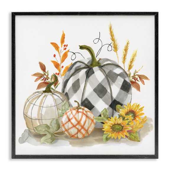 Stupell Industries French Country Fall Patchwork Patterned Pumpkins Black Framed Giclee Art, 17 x 17, by Nan