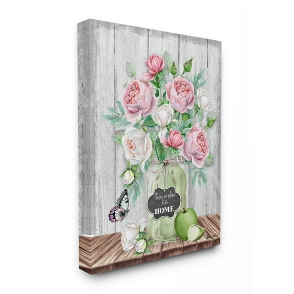 Stupell Industries No Place Like Home Text Pink Roses Fruit Jar Design by Sheri Hart, 24" x 30"