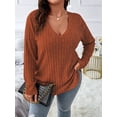 thumbnail image 2 of Women'S Plus Size Casual Knitted V-Neck Long Sleeve Sweater Orange Color XXL, 2 of 8