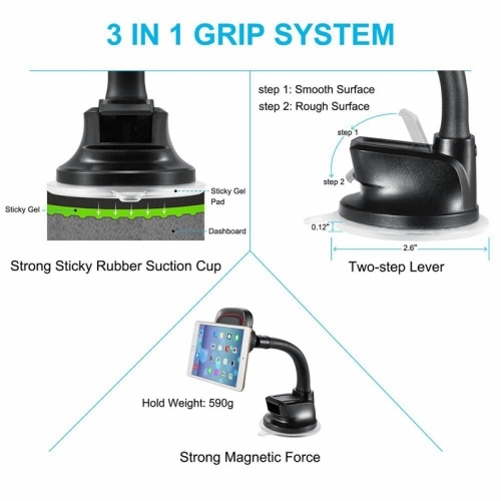 Magnetic Car Mount for LG Wing Phone - Holder Dash Windshield Gooseneck Strong Grip Strong Magnets K4Q Compatible With LG Wing - image 3 of 6