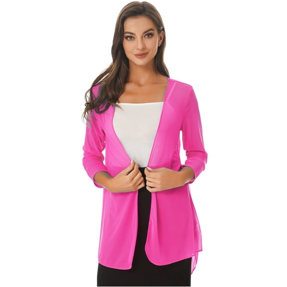 iEFiEL Womens Casual Plus Size Chiffon Shrug Cardigan Draped Ruffles Long Bolero