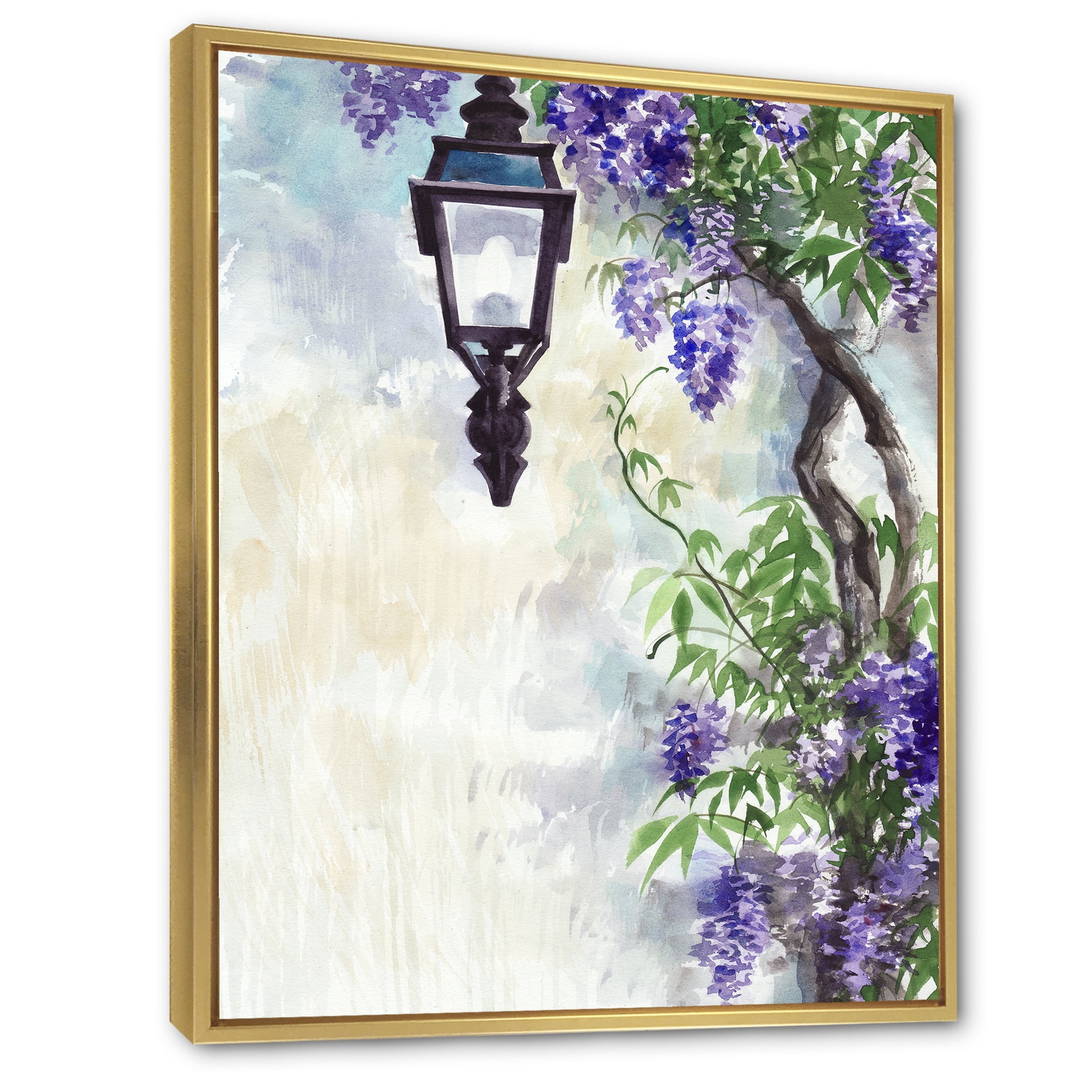 Designart 'Lilac Tree Lantern Vintage Impression' Traditional Framed Canvas Wall Art Print