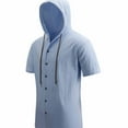 thumbnail image 4 of Dolkfu Men Short Sleeve Shirt Button Down Hooded Blue Hoodie Shirt Fitted Athletic Drawstring Mens Tshirts,2X, 4 of 9