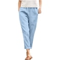 thumbnail image 3 of Women's Elastic Waist Casual Pants with Side Pockets, Solid Color Stretchy Trousers Slacks Bottoms for Lounge Home Work Office Travel Essentials | Aestivo,Light Blue XL, 3 of 9