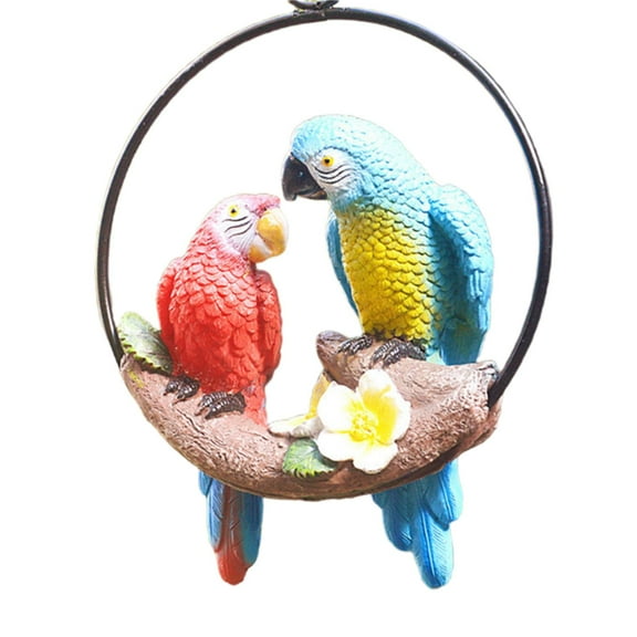 Resin Garden Statue Macaw Parrot Outdoor Figurine 7 Inch, Tree Hanging Decor with Iron Hook Waterproof Ornament for Patio Yard Lawn Decoration - red