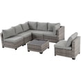 thumbnail image 7 of 7 Piece Patio Furniture Sets Outdoor Sectional PE Rattan Outdoor Furniture Patio Conversation Set with Cushions and Glass Coffee Table, for Balcony Lawn and Garden, Grey, 7 of 7