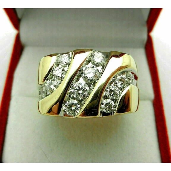 Forever Jewels 2.40Ct Round Cut Moissanite Men Engagement Ring 14K Yellow Gold Plated