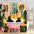 thumbnail image 2 of Cute Funny Black Cat Shower Curtain, Pink Yellow Orange Boho Colorful Shower Curtains for Bathroom, Green Tropical Plant Leaves Waterproof Fabric Bath Curtain,72X72in, 2 of 5