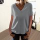thumbnail image 5 of Gibobby Playera Manga Corta para Mujer Camiseta suelta informal con cuello en V para mujer, blusa manga corta con estampado(Gris,M), 5 of 5