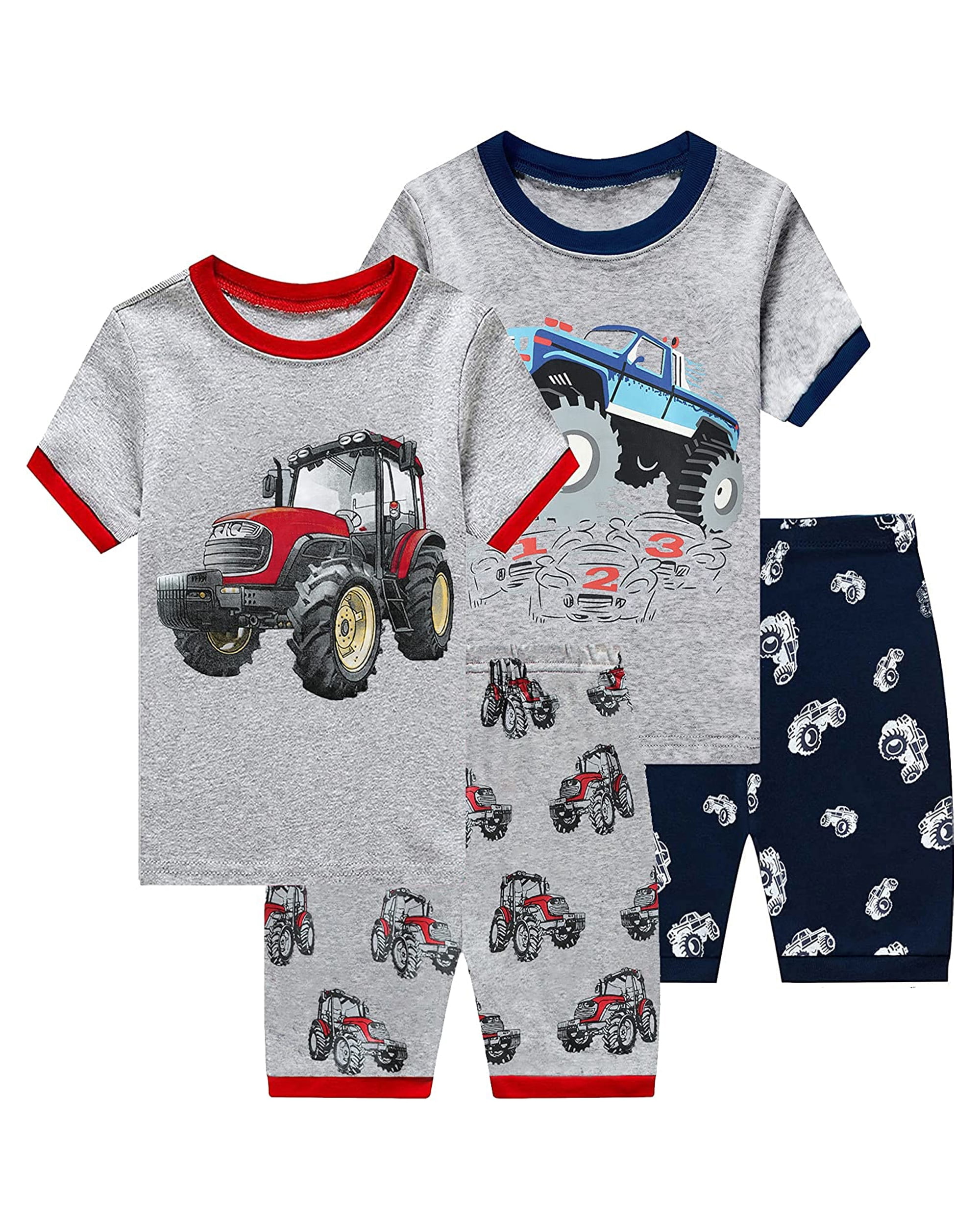 Little Hand Toddler Boys 4 Pieces Tractor Monster Truck Pajamas Set 3T ...
