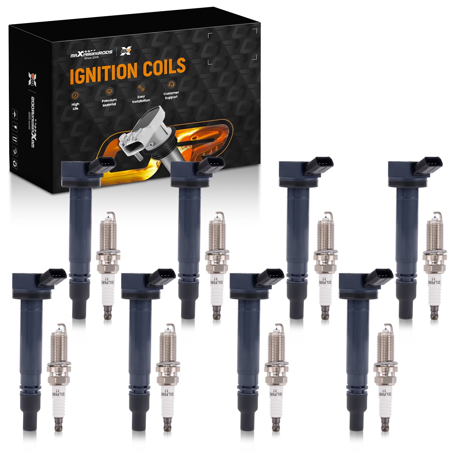 maXpeedingrods UF507 Set of 8 Ignition Coil and 8 Spark Plug Fit for Lexus GS300 GS350 GS450h IS250 IS300 IS350, Ignition Coil Kit Replaces UF630, 9091902250, 90919A2003