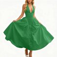 thumbnail image 2 of Karymi Wedding Guest Dresses for Women Halter Deep V Maxi Dress, Solid Sleeveless High Waist Pleated A-Line Flowy Long Evening Party Dress, 2 of 7