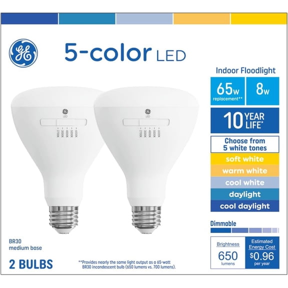 YNTVV-Color Select LED 65 Watt Replacement, BR30 Indoor Floodlight Bulbs (2 Pack)