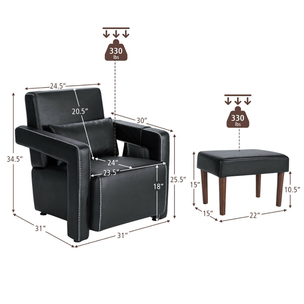 Finihen Accent Single Sofa Chair with Ottoman, Modern Berber Fleece Single Sofa Chair with Ottoman and Waist Pillow, for Living Room, Bedroom, Black Finihen Accent Single Sofa Chair with Ottoman, Modern Berber Fleece Single Sofa Chair with Ottoman and Waist Pillow, for Living Room, Bedroom, Black