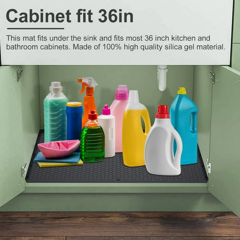 LotFancy Under Sink Mat for Kitchen, Washable Under Cabinet Liner, Black,  36x24 in
