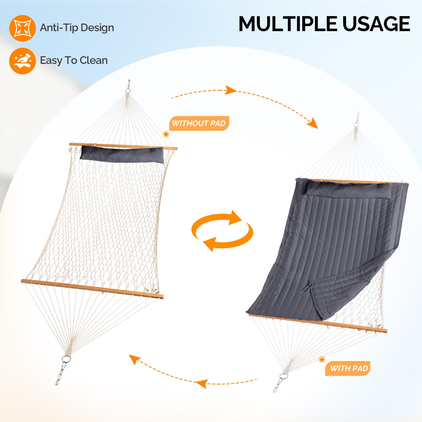 Zimtown Hammock Set, Heavy Duty Double Bar Frame with Quilted Bed & Bottom Storage Net, Gray & Black
