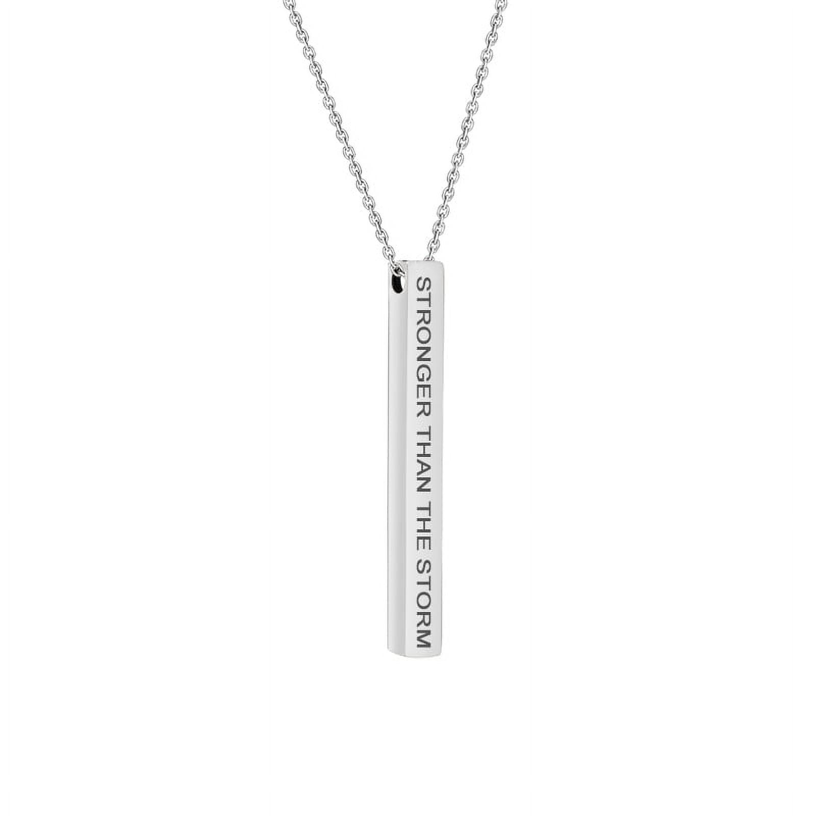 Stronger Than The Storm Inspirational Quote Necklace Silver Stainless Steel Bar Motivational Necklace with Gift Box