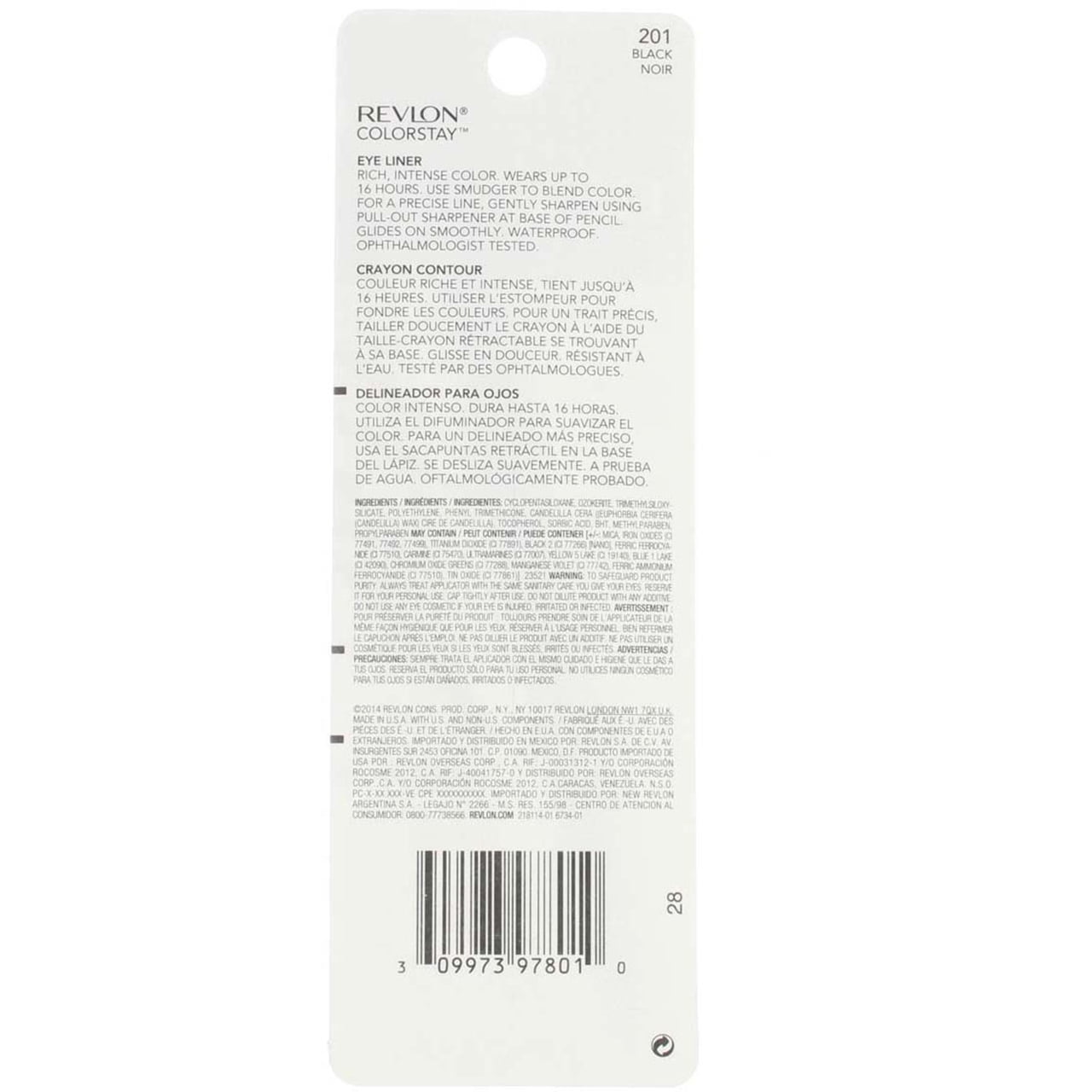 Revlon Color Stay Eyeliner Pencil, Black [201], 0.01 oz, 2 Pack