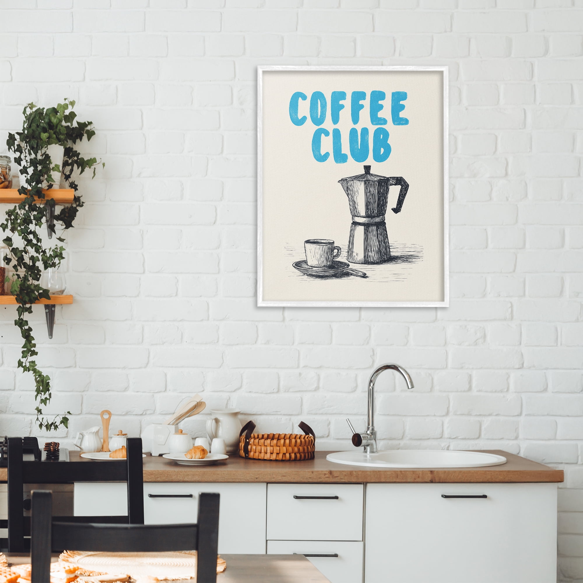 Stupell Industries Coffee Club Retro Drawing White Framed Giclee Art, design by Andreas Magnusson