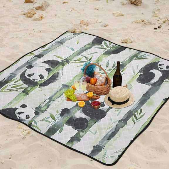 Bamboo Pandas Beach Blanket Outdoor Picnic Mat Sandproof Waterproof Foldable for Camping Travel Hiking