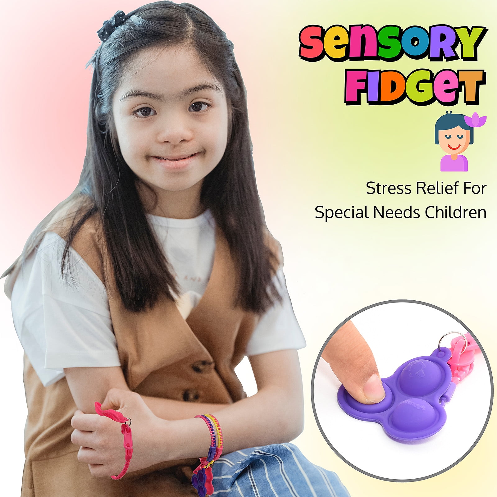 UpBrands 48 Upgraded Pop-It Zipper Bracelets For Kids, ADHD Fidget Toys, Fidgets For Kids, Anxiety Relief Fidget Toys, Kit For Halloween Trinkets