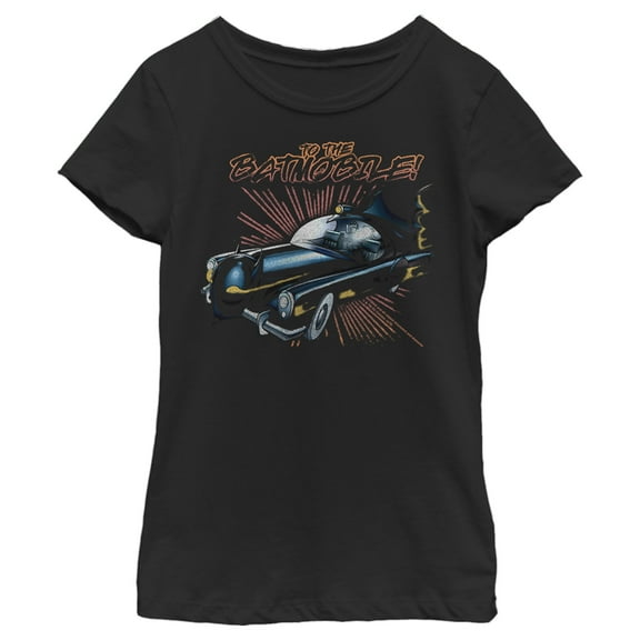 Girl's Batman To The Batmobile Retro Graphic Tee Black X Large