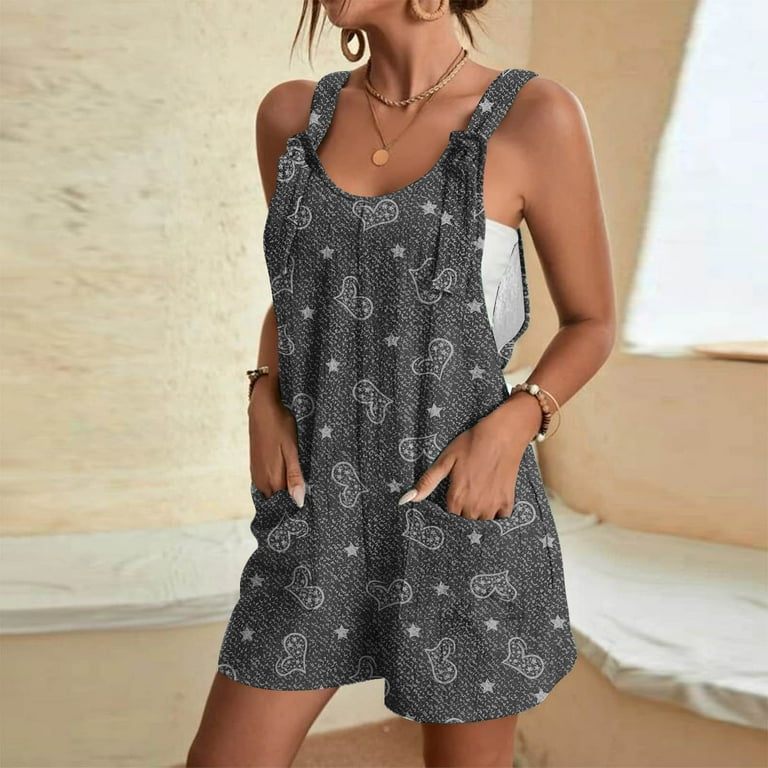Women Summer Romper Casual Fashion Heart Print Tank Top