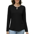 thumbnail image 3 of BLVB Womens Long Sleeve Shirts Crew Neck Basic Tees Keyhole Blouses Fall Fashion Stretchy Going out Cute Tops, 3 of 6