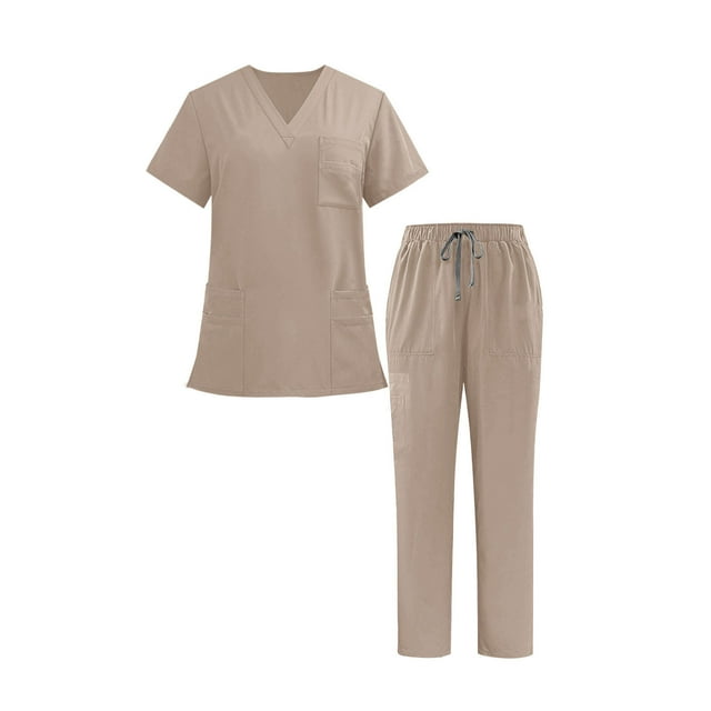 HomeGardon Scrubs Sets for Men 2 Piece Solid Color V-neck Short-sleeved Scrub Tops with 3 Pockets and Scrub Pants Elastic Waist with Pocket Drawstring,Quick-drying,Unisex,Sizes XS-2XL