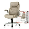 thumbnail image 1 of NOUHAUS +Posture Ergonomic PU Leather Office Chair. Click5 Lumbar Support with FlipAdjust Armrests. Modern Executive Chair and Computer Desk Chair (Taupe), 1 of 15