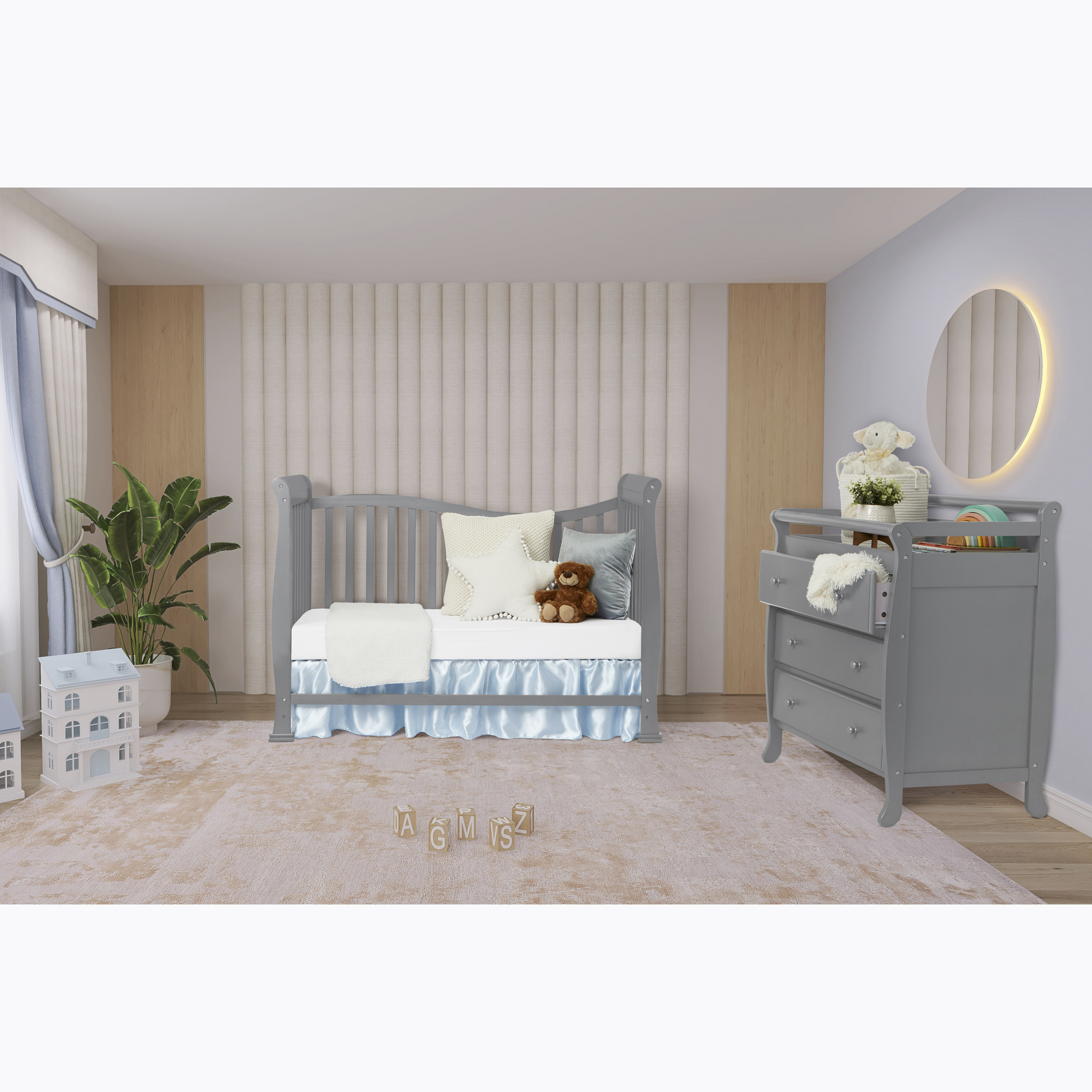 Dream On Me Violet 7-in-1 Baby Convertible Crib in Steel Grey, Greenguard Gold Certified