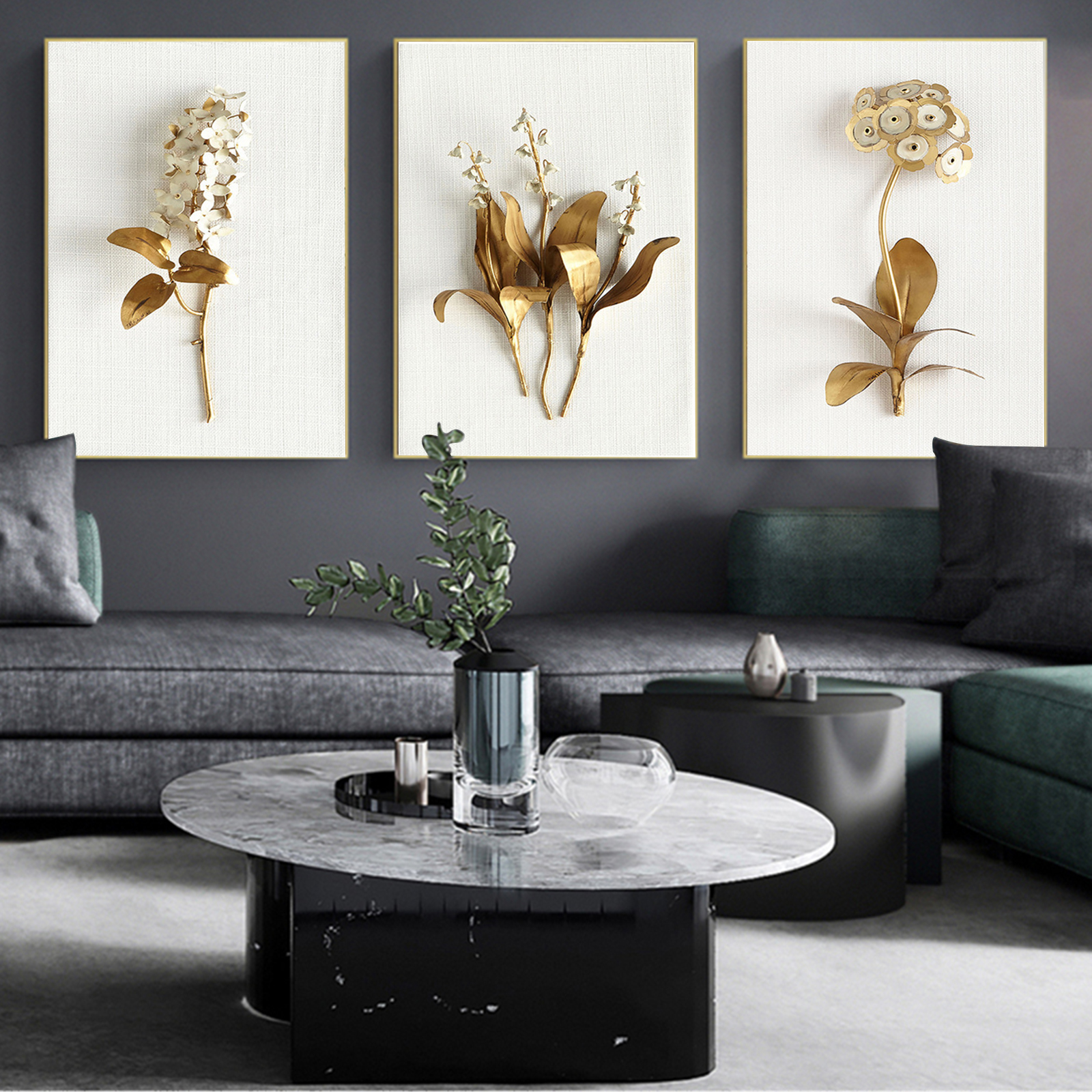 3Pcs/Set Flower Canvas Painting Wall Pictures Wall for Living Room Home Art Decor NO Frame, by SYWAN