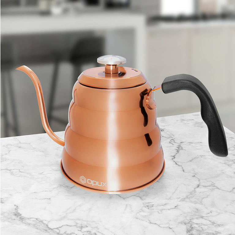 OPUX Pour Over Coffee Kettle with Gooseneck  Stainless Steel Coffee Tea  Kettle with Thermometer 40 oz, Stovetop Induction Goose Necked Kettle Slow  Pour Drip Spout (1.2 Liter, 40 fl oz) Copper 