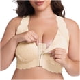 thumbnail image 2 of Riecok Womens Lace Front Closure Bras Plus Size Wireless Push Up Bralette Full Coverage Soft Everyday Bra Khaki L, 2 of 7