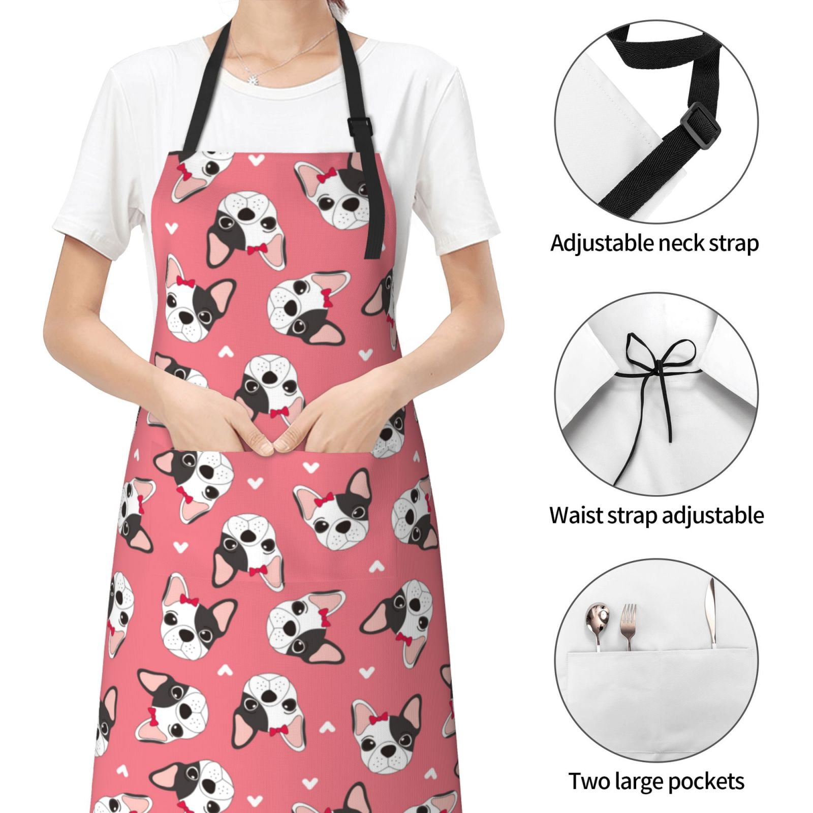 Kdxio French Bulldog Face Apron with Pockets Adjustable Kitchen Aprons for Men Women Waterproof Aprons for Cooking,Drawing,Crafting, Baking Household Cleaning